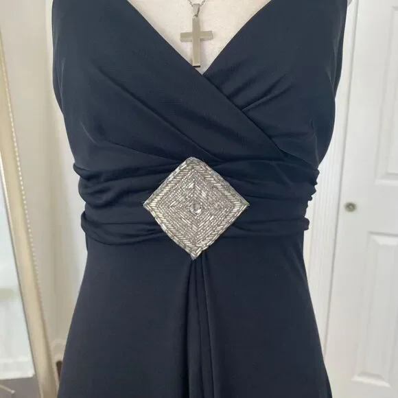 Jodi Kristopher Vintage Early 2000's Asymmetric Cinched Black Midi Prom Dress M - Picture 3 of 8